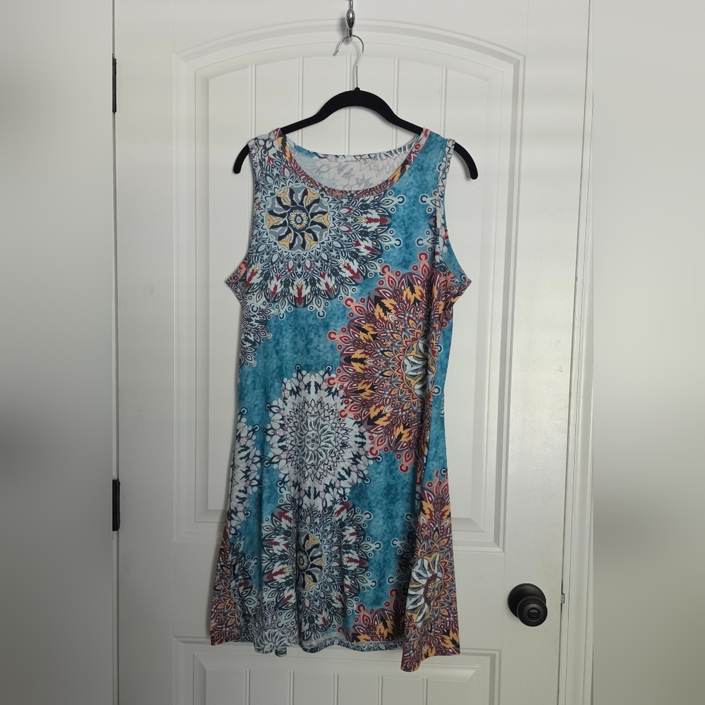 Turquoise Mandala Print Sleeveless Sundress